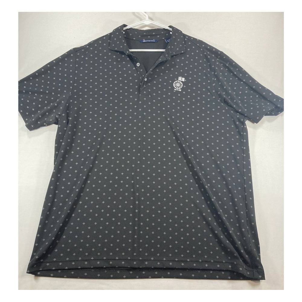 Cutter & Buck Mens XL Black Geometric Print Short Sleeve‎ Golf Polo Shirt Logo